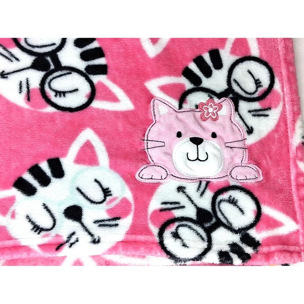 Pink Cat Face Fleece Baby Blanket Glasses Security Lovey 30x40 htf Girl Soft